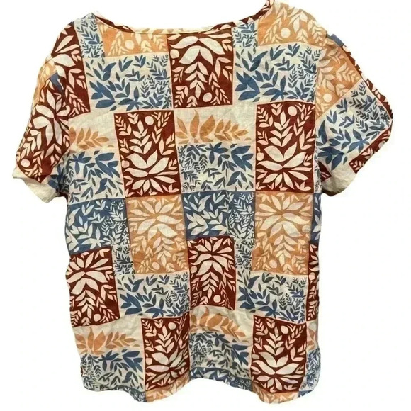 Sigrid Olsen | 100% Linen Multi Patchwork Floral Short Sleeve Tee (1X) - Picture 2 of 5